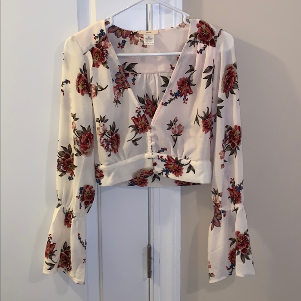Floral Crop Top long-sleeve, size x-small (XS)